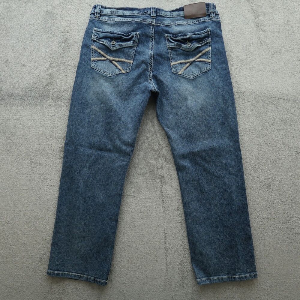 TK AXEL Jeans Mens Size 38x30 Blue Slim Bootcut Flex Denim Pants Flap Pockets